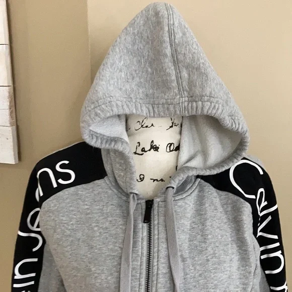 Gray and black hoodie Calvin Klein woman’s M zip up - Picture 4 of 10